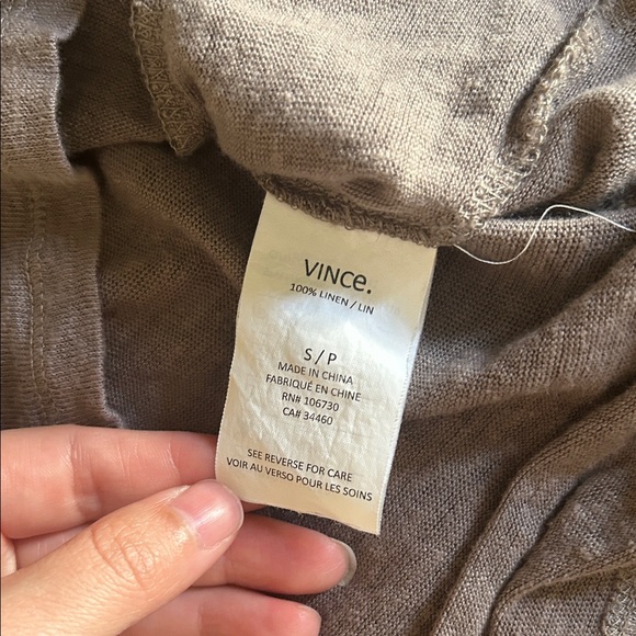 Vince Women’s Linen Henley Top in Taupe - Picture 5 of 6